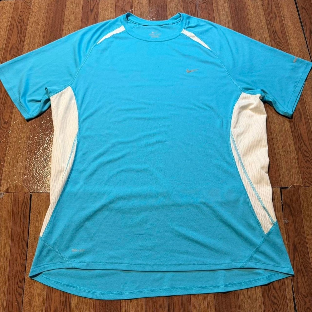 Nike Blue White Dri-Fit Tech Retro Sleeve Running Train Sportswear Shirt‎ XL